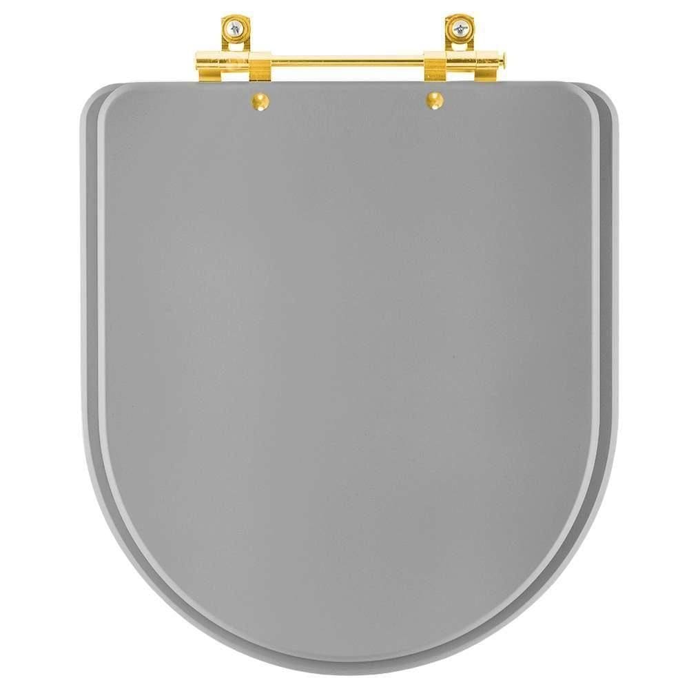 Assento Sanitário Carrara Cinza Vip Para Vaso Deca Com Ferragem Dourada