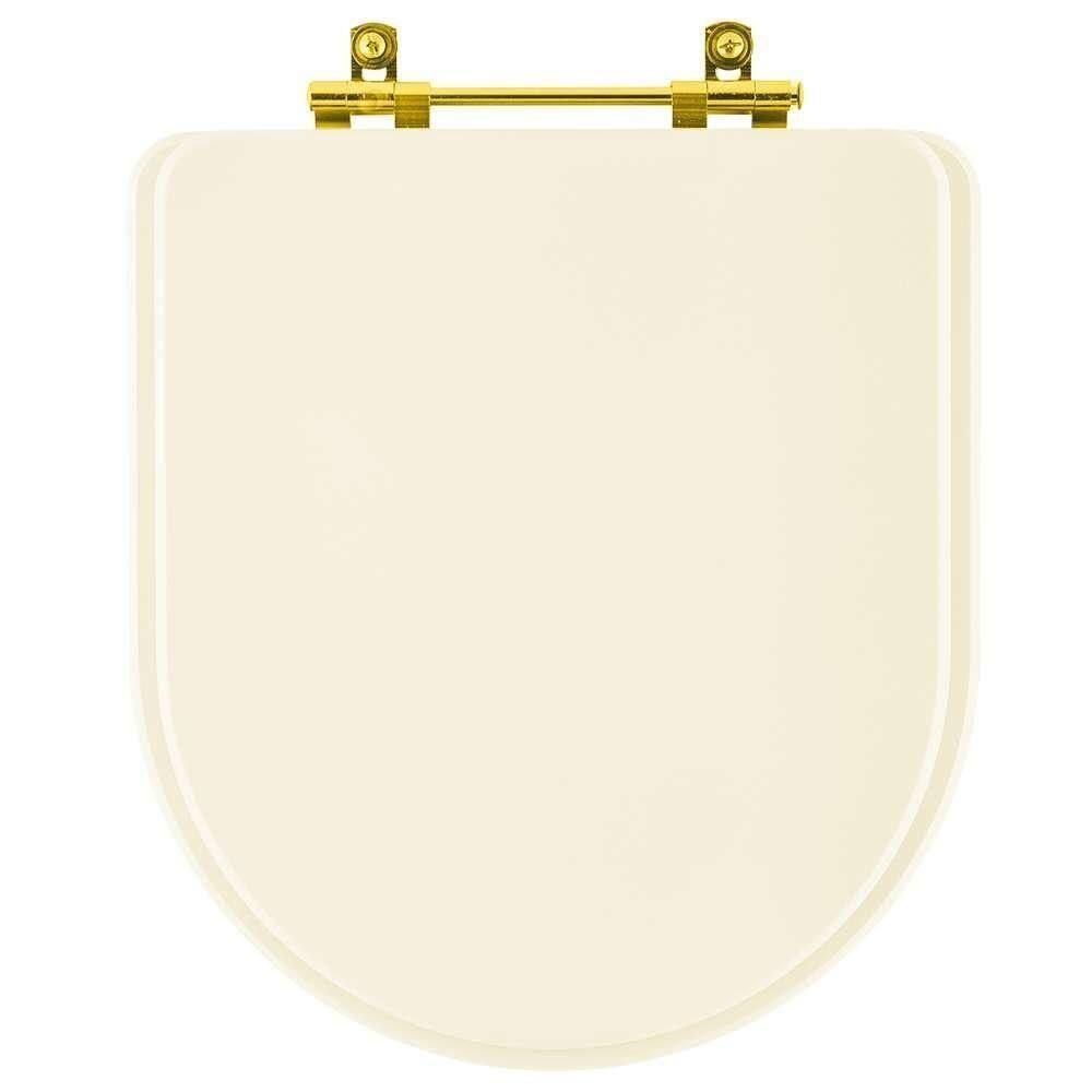 Assento Sanitário Almofadado Carrara Creme Bege Claro Para Vaso Deca Com Ferragem Dourada