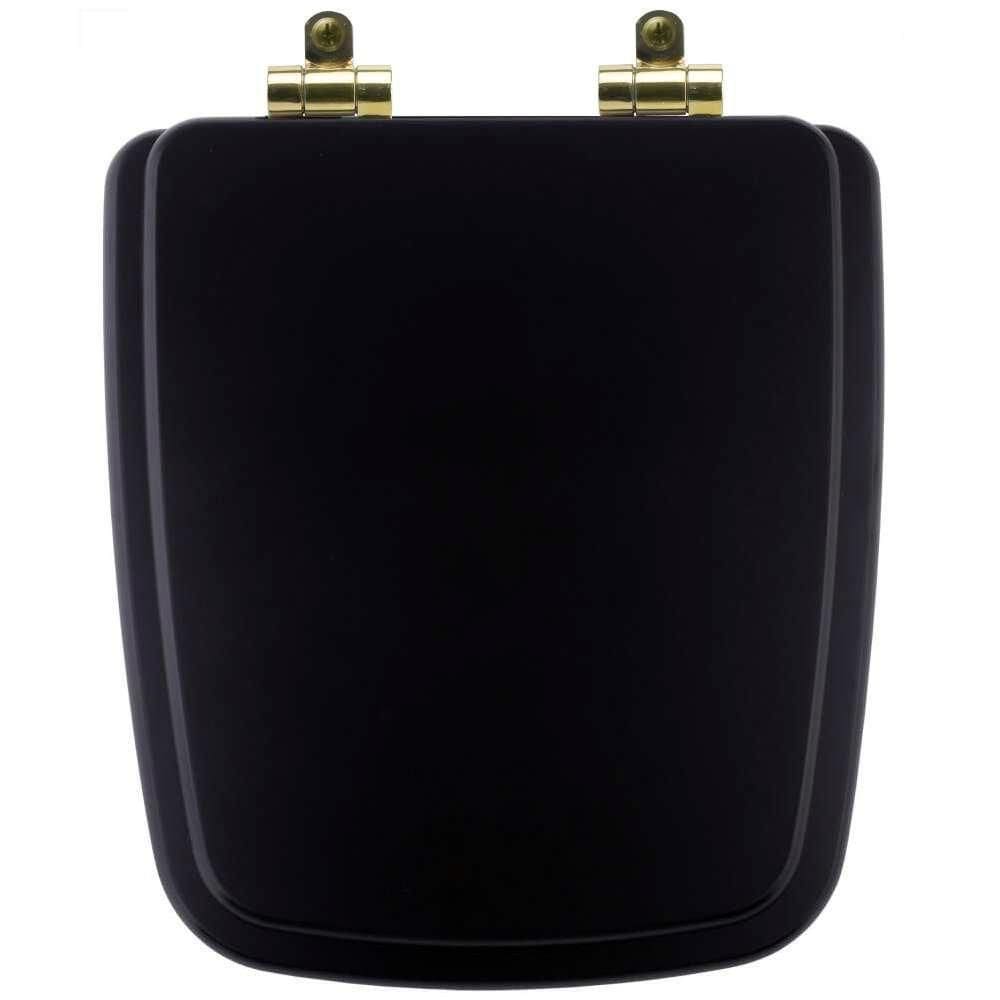Tampa De Vaso Poliéster Com Amortecedor Boss Matte Black Para Bacia Incepa Com Ferragem Dourada