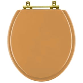 Assento Sanitario Poliéster Convencional Universal Oval Amarelo Terra Com Ferragem Dourada