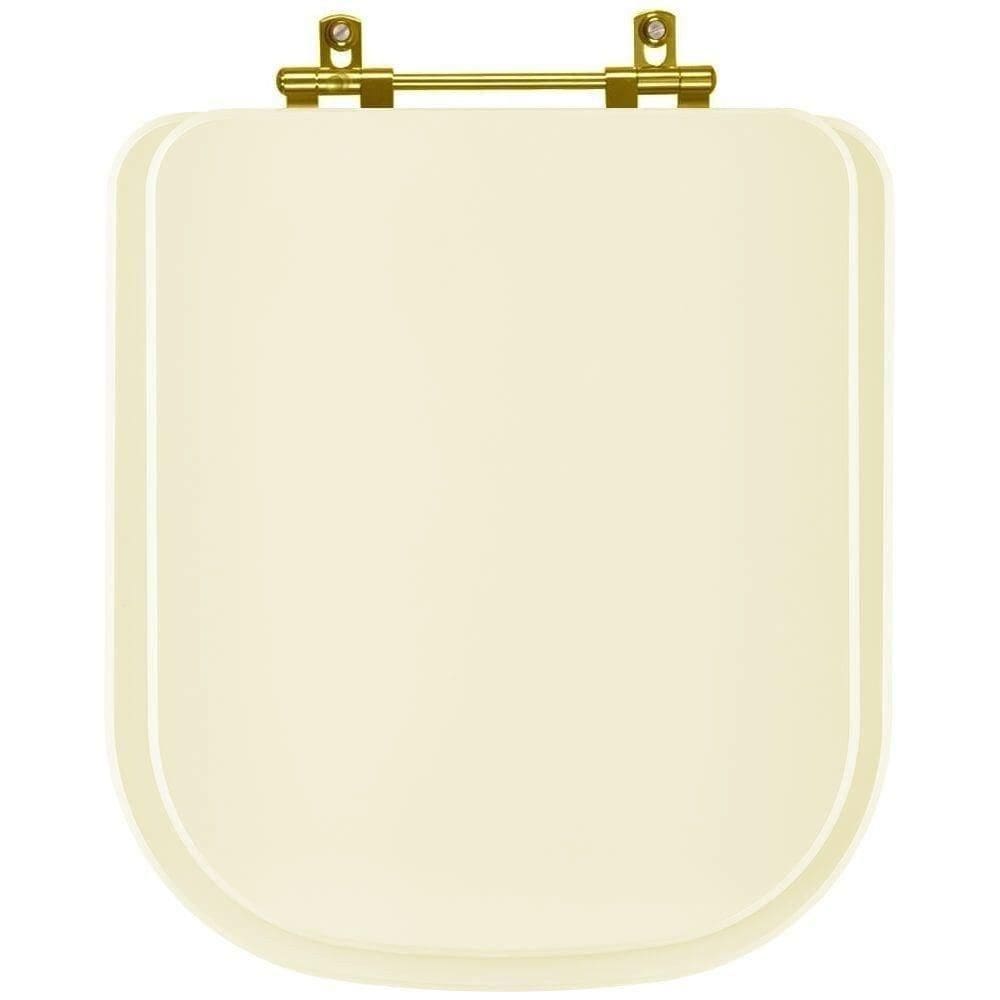 Assento Sanitário Poliester Quadra Creme Para Vaso Deca Com Ferragem Dourada