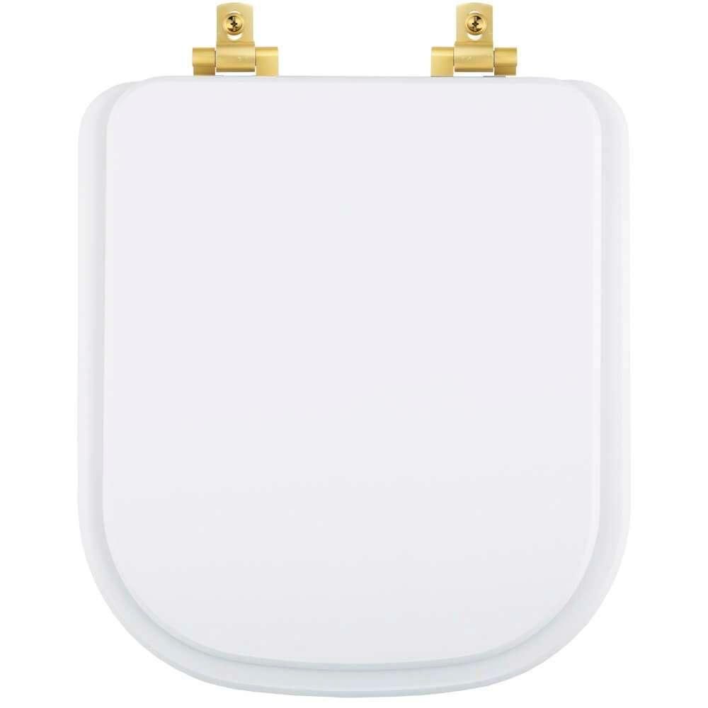 Tampa De Vaso Laqueado Com Fechamento Lento Piano Branco Para Louça Deca Com Ferragem Dourada