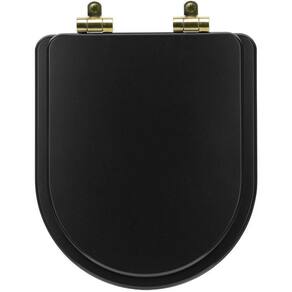 Tampa De Vaso Poliéster Com Amortecedor Link-lk Preto Fosco Para Bacia Deca Com Ferragem Dourada