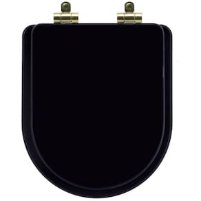 Tampa De Vaso Poliéster Com Amortecedor Link-lk Preto Para Bacia Deca Com Ferragem Dourada