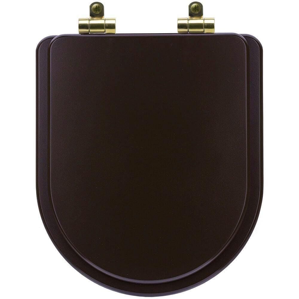 Tampa De Vaso Poliéster Com Fechamento Lento Level Marrom Fosco Para Louça Deca Com Ferragem Dourada