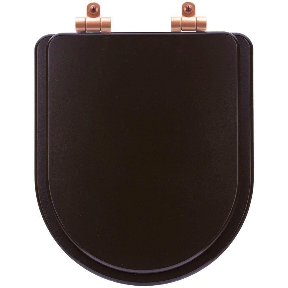 Tampa De Vaso Poliéster Com Fechamento Lento Level Marrom Fosco Para Louça Deca Com Ferragem Rose Gold
