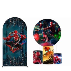 Kit Painel de Festa Redondo 1,80m, Trio de Cilindros e Painel Romano Homem Aranha - Fera Print
