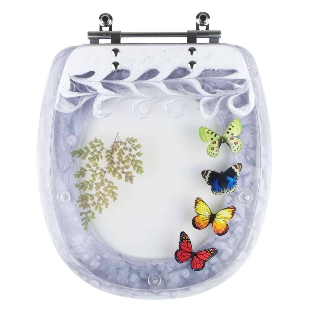 Tampa De Vaso Poliéster Decorada Borboletas Aspen Branco Para Louça Deca