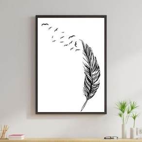 Quadro Pena Pássaros Voando 60X40Cm Moldura Preta