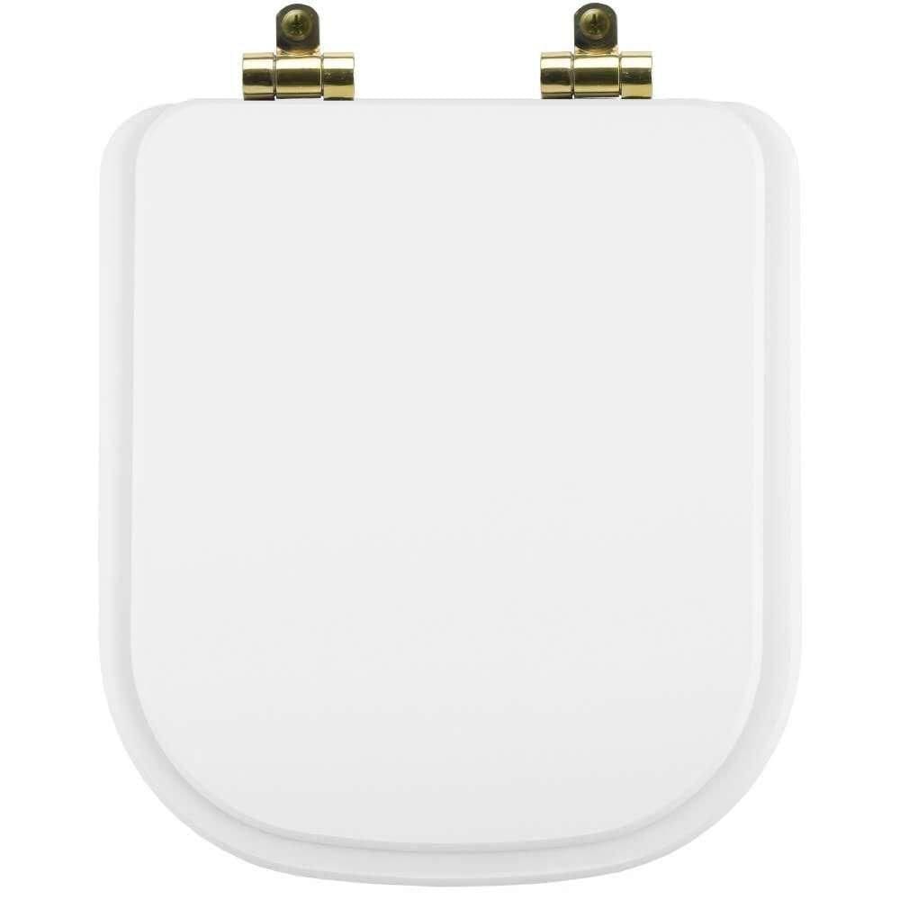 Tampa De Vaso Poliéster Com Amortecedor Quadra Branco Para Bacia Deca Com Ferragem Dourada