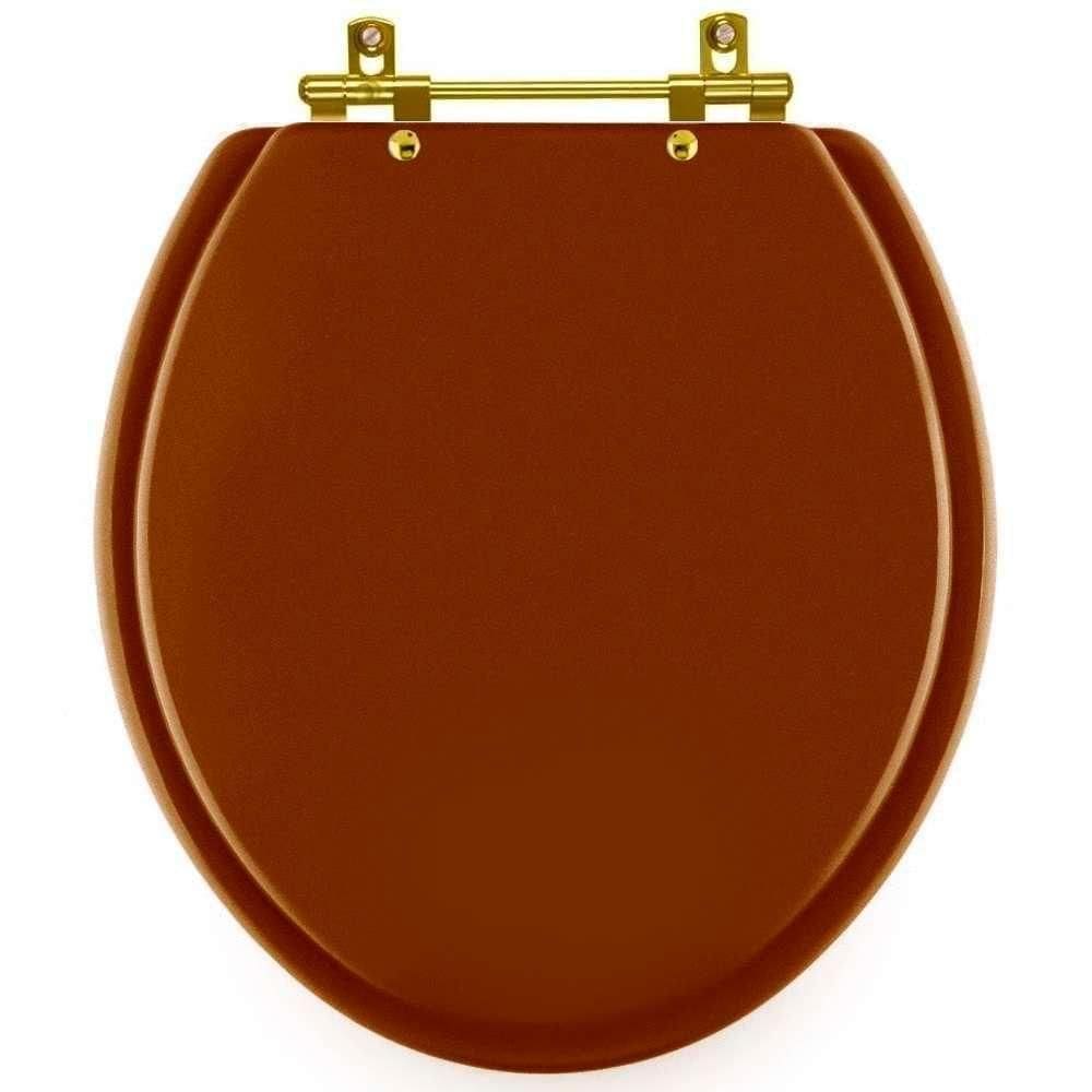 Assento Sanitário Convencional Oval Universal Caramelo Com Ferragem Dourada