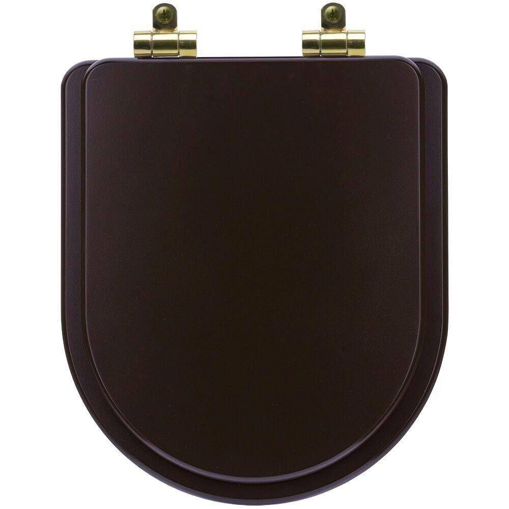 Assento Sanitário Poliéster Soft Close Nuova Marrom Fosco Para Vaso Deca Com Ferragem Dourada