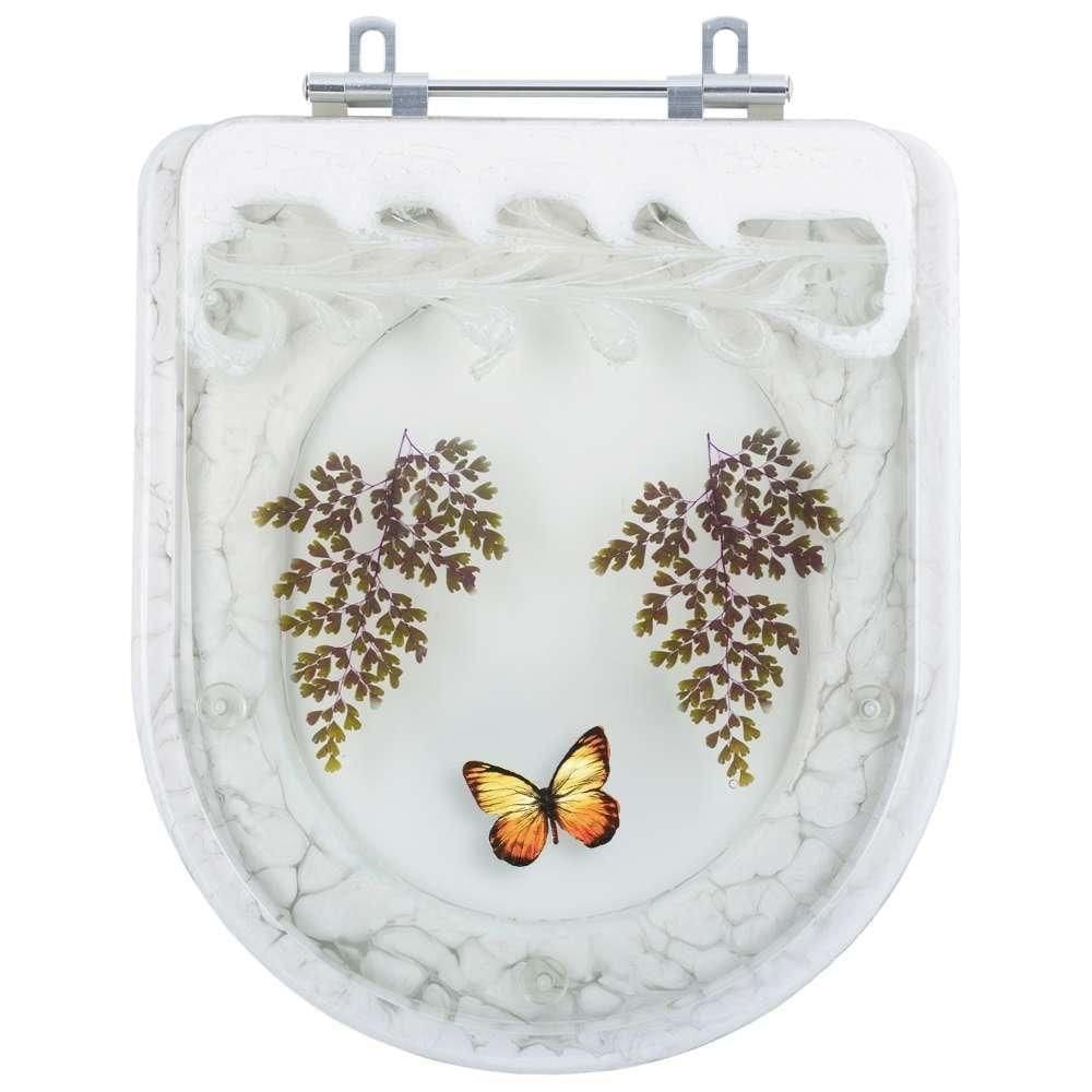 Tampa De Vaso Poliéster Decorada Borboleta Square Branco Para Louça Lorenzetti