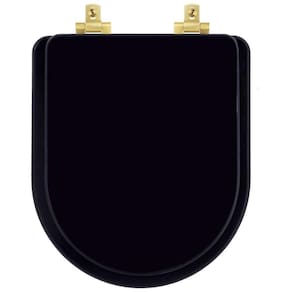Tampa De Vaso Laqueado Com Amortecedor Level Preto Para Bacia Deca Com Ferragem Dourada