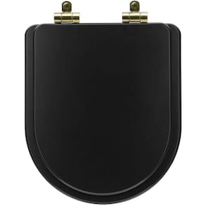Tampa De Vaso Poliéster Com Fechamento Lento Link-lk Preto Fosco Para Louça Deca Com Ferragem Dourada