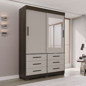 Guarda Roupa New Star 2 Portas 6 Gavetas com Espelho Salleto