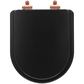 Tampa De Vaso Poliéster Com Amortecedor Nexo Onix (preto Fosco) Para Bacia Roca Com Ferragem Rose Gold