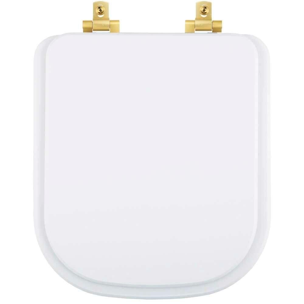 Tampa De Vaso Laqueado Com Amortecedor Piano Branco Para Bacia Deca Com Ferragem Dourada