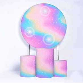 Kit Painel de Festa Redondo de 1,30m e Trio de Cilindros TieDye - Fera Print