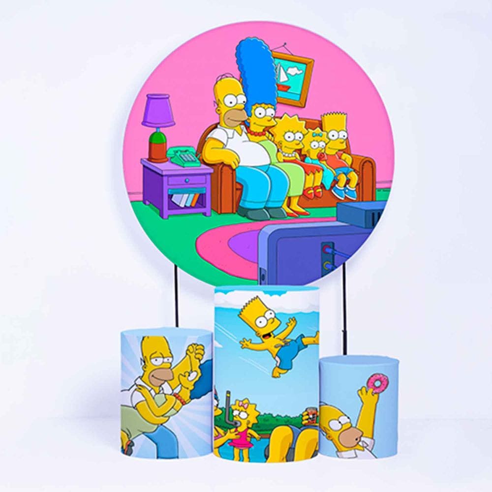 Kit Painel de Festa Redondo de 1,80m e Trio de Cilindros Simpsons - Fera Print
