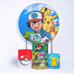 Kit Painel de Festa Redondo de 1,50m e Trio de Cilindros Pokemon - Fera Print