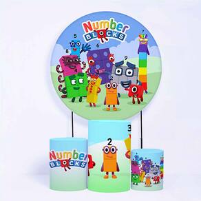 Kit Painel de Festa Redondo de 1,80m e Trio de Cilindros Number Blocks - Fera Print