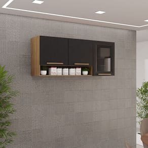 Armário Aéreo New Valência 3 Portas Vidro Fumê Salleto