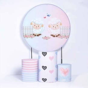 Kit Painel de Festa Redondo de 1,30m e Trio de Cilindros Ovelhas - Fera Print