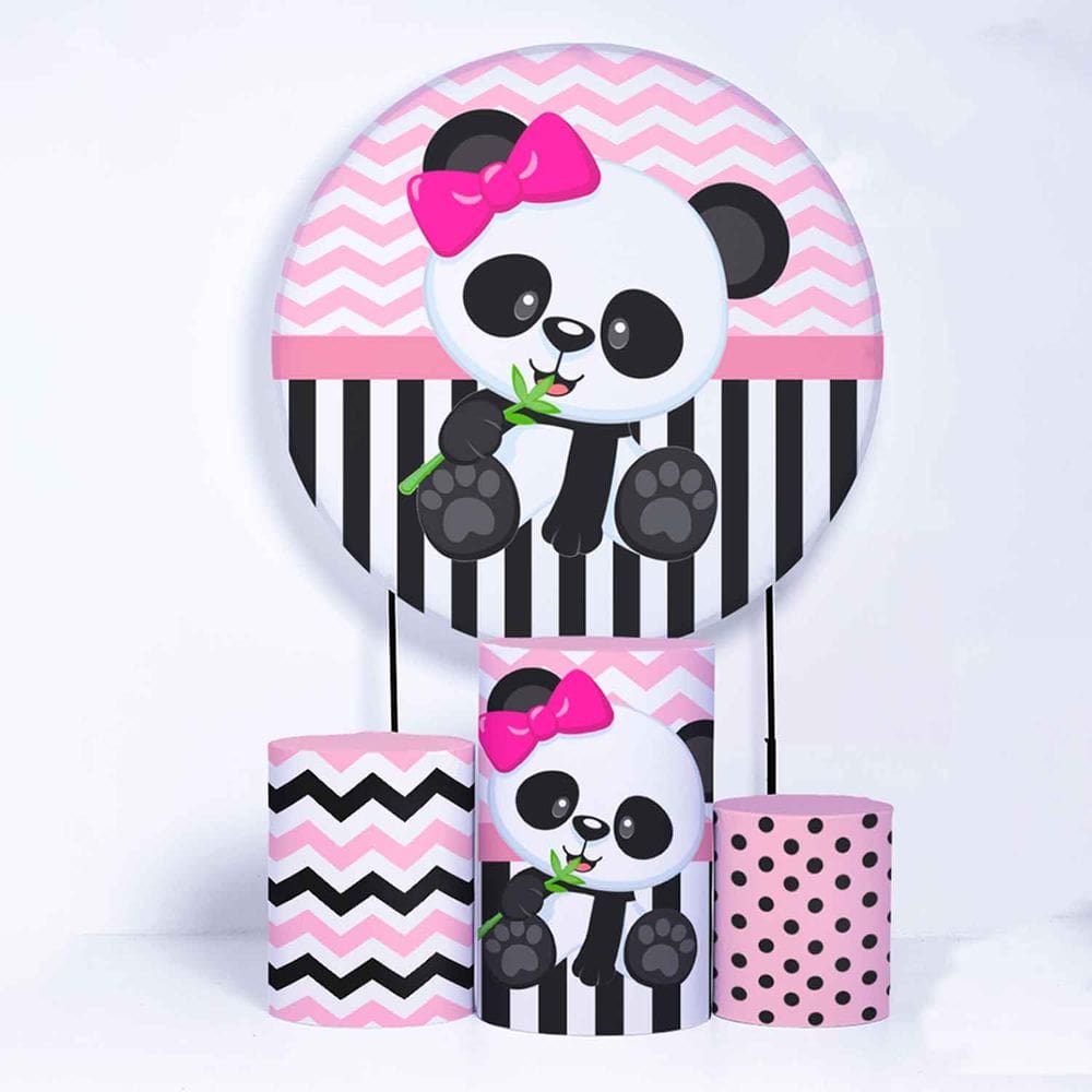 Kit Painel de Festa Redondo de 1,30m e Trio de Cilindros Panda - Fera Print