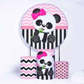 Kit Painel de Festa Redondo de 1,80m e Trio de Cilindros Panda - Fera Print