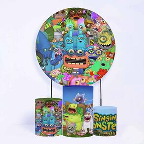 Kit Painel de Festa Redondo de 1,80m e Trio de Cilindros My Singing - Fera Print