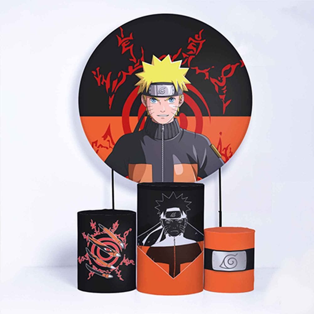 Kit Painel de Festa Redondo de 1,80m e Trio de Cilindros Naruto - Fera Print