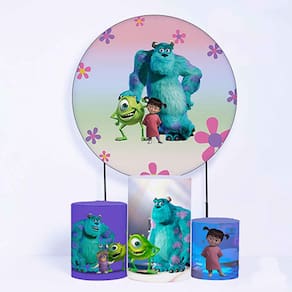 Kit Painel de Festa Redondo de 1,30m e Trio de Cilindros Monstros S.A - Fera Print