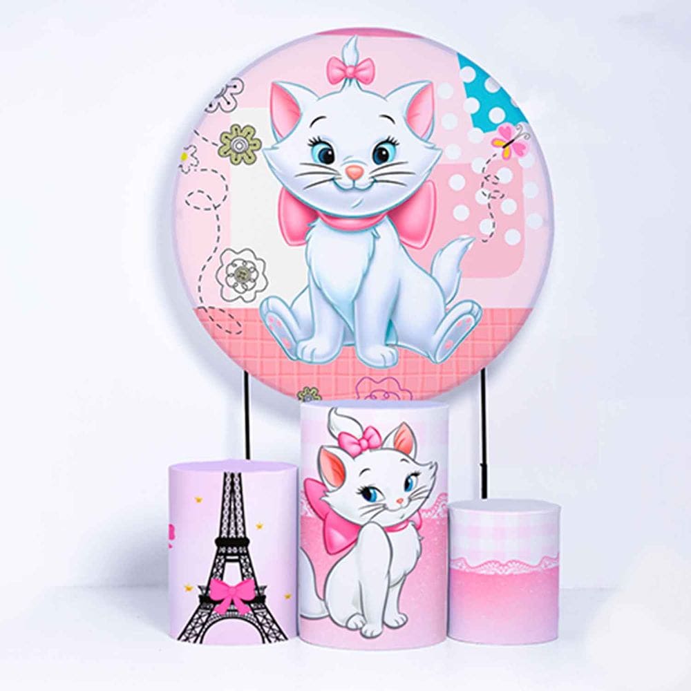 Kit Painel de Festa Redondo de 1,80m e Trio de Cilindros Marie - Fera Print