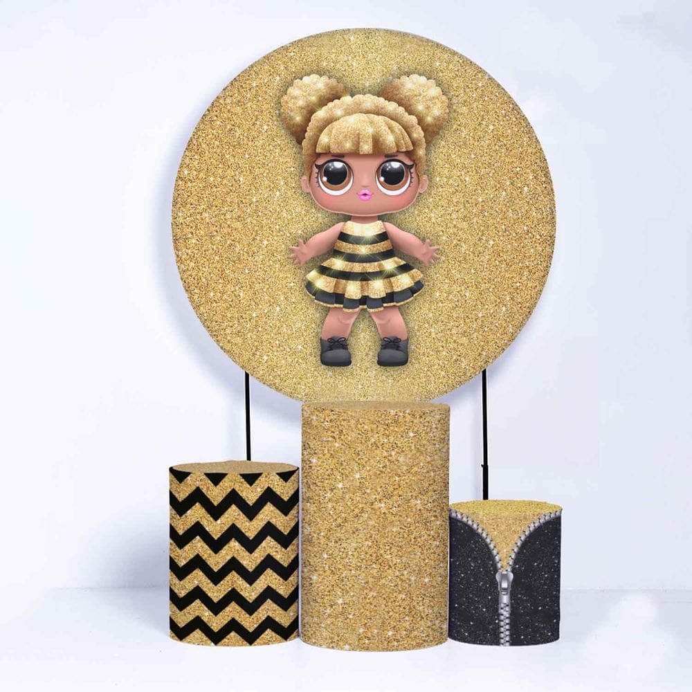 Kit Painel de Festa Redondo de 1,30m e Trio de Cilindros LOL - Fera Print