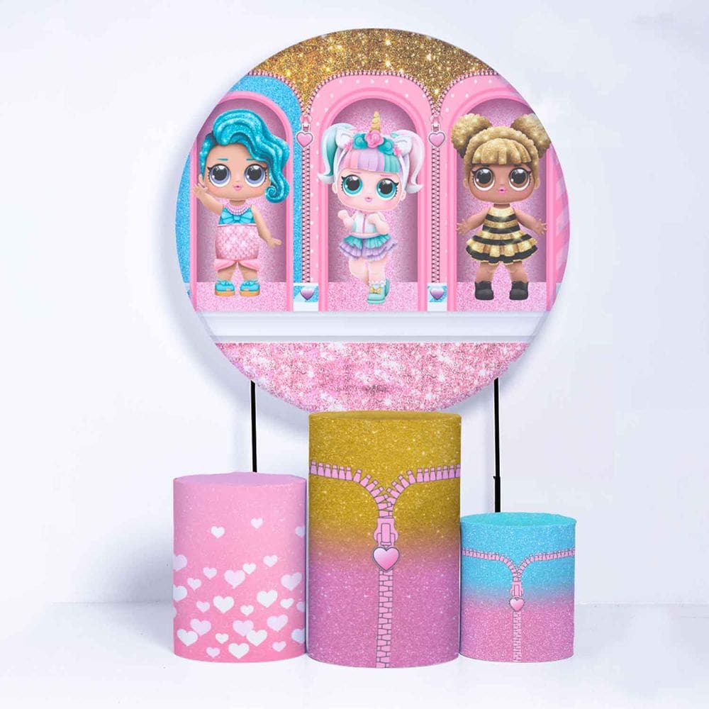 Kit Painel de Festa Redondo de 1,80m e Trio de Cilindros LOL - Fera Print