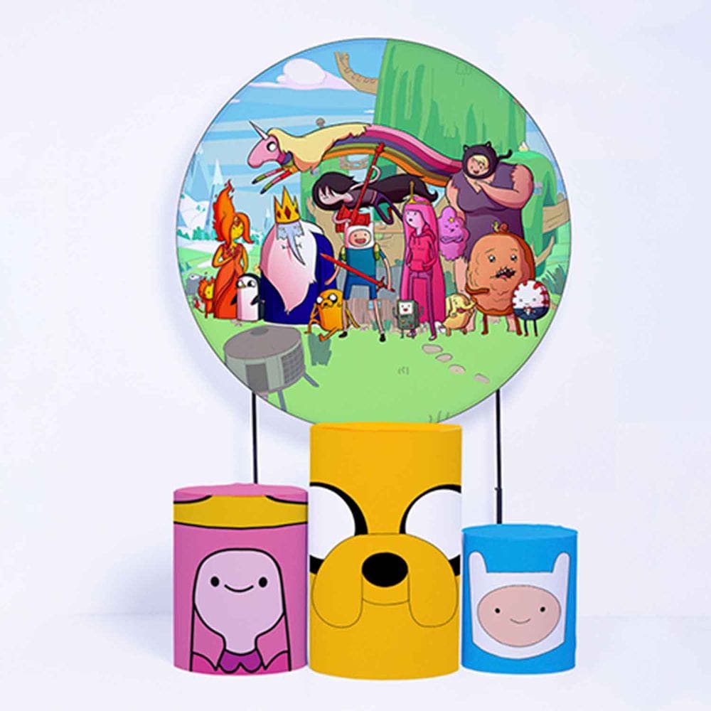 Kit Painel de Festa Redondo de 1,80m e Trio de Cilindros Hora da Aventura - Fera Print