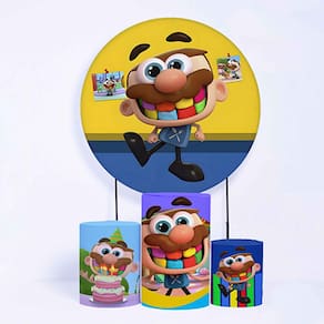 Kit Painel de Festa Redondo de 1,30m e Trio de Cilindros José Comilão - Fera Print