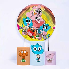 Kit Painel de Festa Redondo de 1,30m e Trio de Cilindros Gumball - Fera Print
