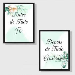 Kit 2 Quadros Fé E Gratidão Floral Suave 33X24Cm Com Vidro