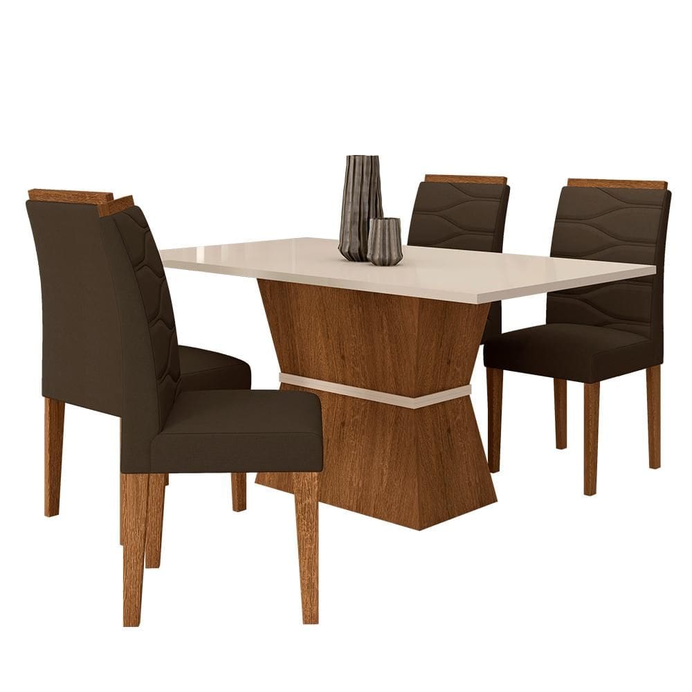 Mesa Com 4 Cadeiras 1,36 Antália Freijó/off Premium/suede Marrom - M.a