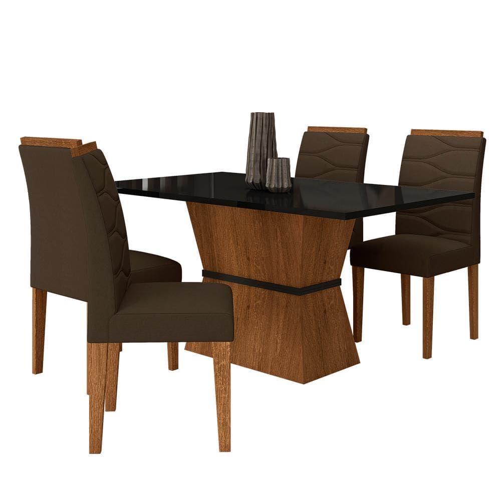 Mesa Com 4 Cadeiras 1,36 Antália Freijó/preto/suede Marrom - M.a