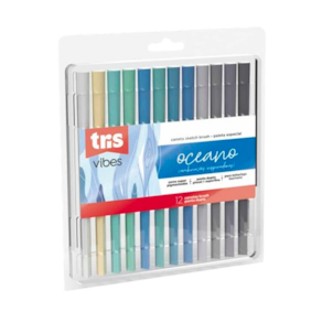 Caneta ponta dupla Brush superfina Tris Vibes Oceano 12cores