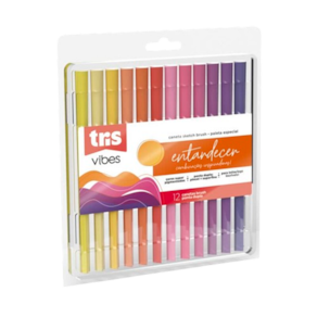 Caneta ponta dupla Brush fina Tris Vibes Entardecer 12cores