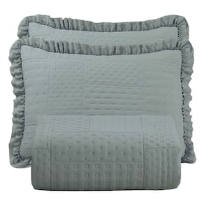 Colcha Babado Casal Fluffy 3pçs 100% Poliéster - Cinza