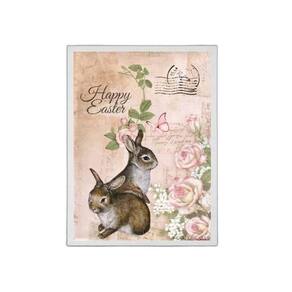 Quadro Happy Easter Coelhinhos Retrô 24X18Cm Moldura Branca