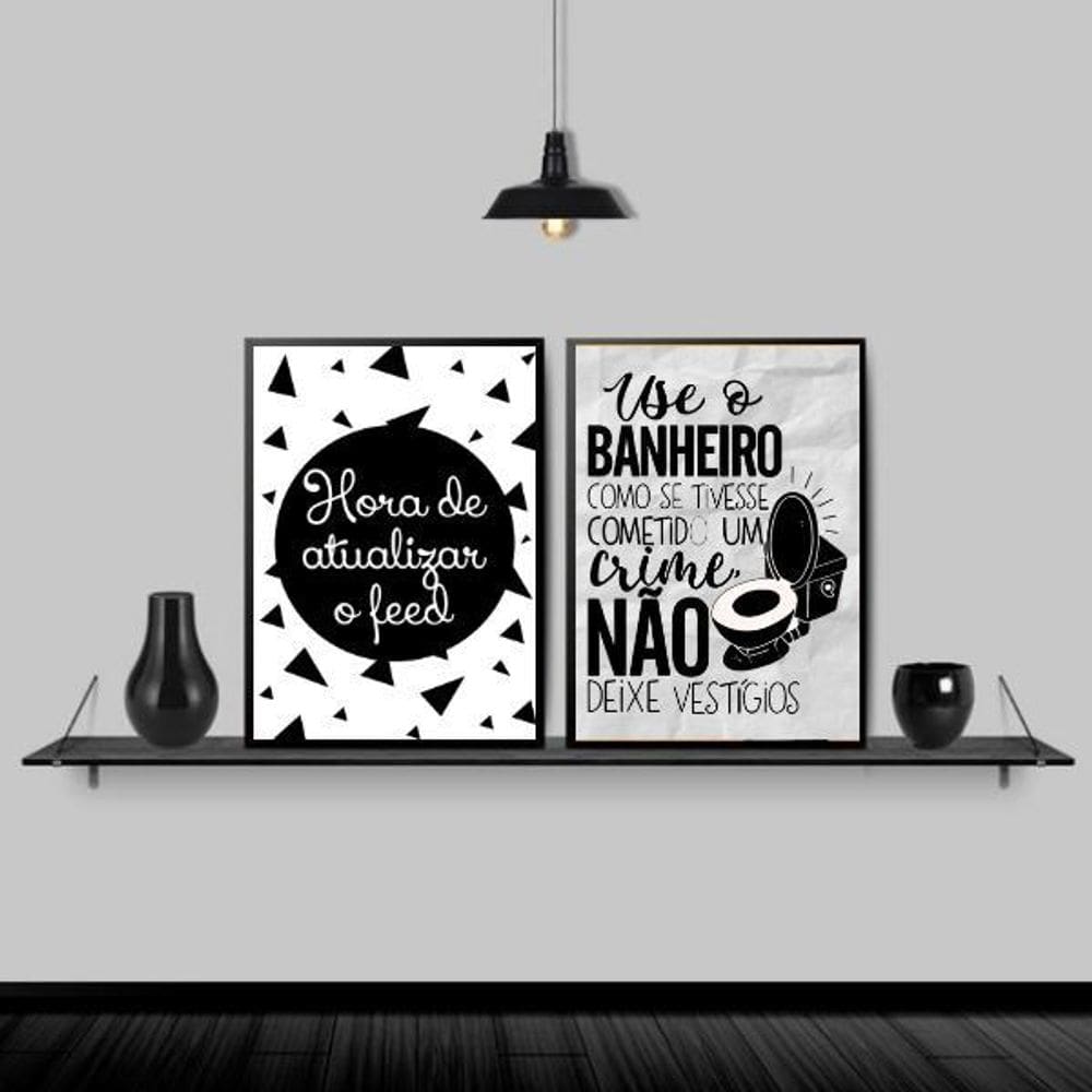 Kit 2 Quadros Divertidos Para Banheiro 33X24Cm - Com Vidro