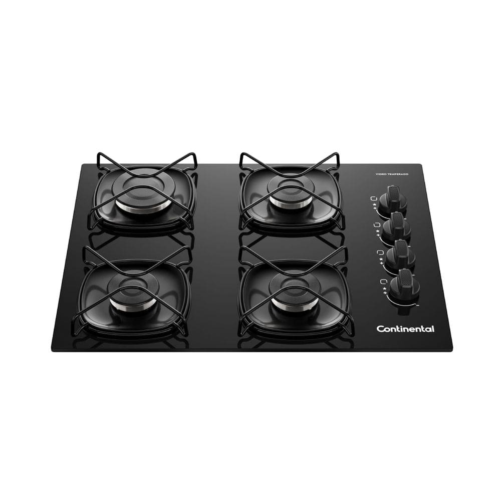 Cooktop 4 Bocas a Gás Continental Mesa de Vidro Preto com Acendimento Automático (KC4GR)