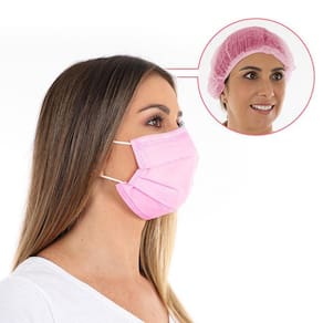 Kit Rosa Máscara E Touca Clínica Enfermagem Dentista Médico