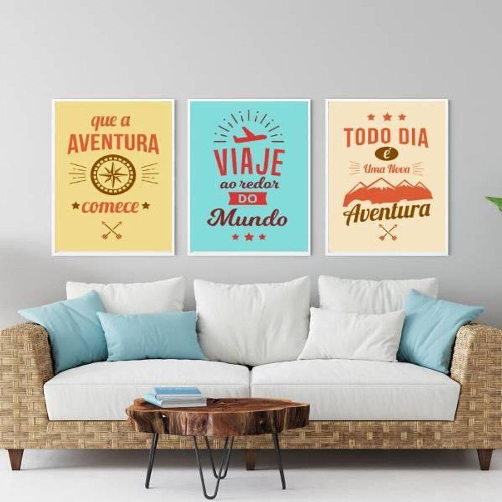 Quadros Decorativos Aventura Moldura Branca 24X18Cm 3 Peças
